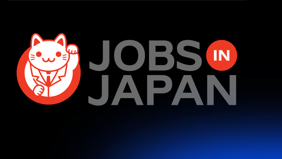 Jobs in Japan job board logo with a waving lucky cat, a popular site for English teaching jobs in Japan