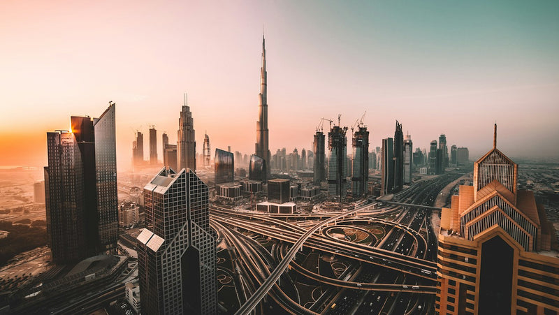 Burj Khalifa and Downtown Dubai at sunrise, where many international schools hire English teachers