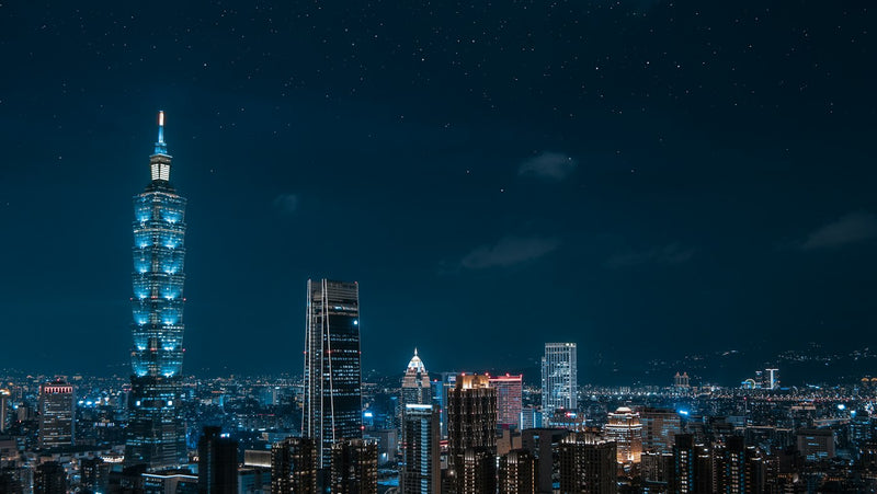 Taipei 101 and the city skyline at night, the main hub for English teaching jobs in Taiwan