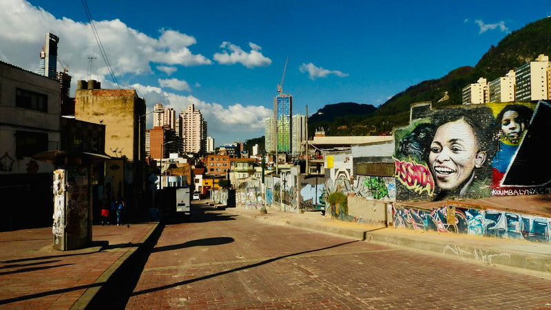 Colorful street art on a building in Bogotá, Colombia