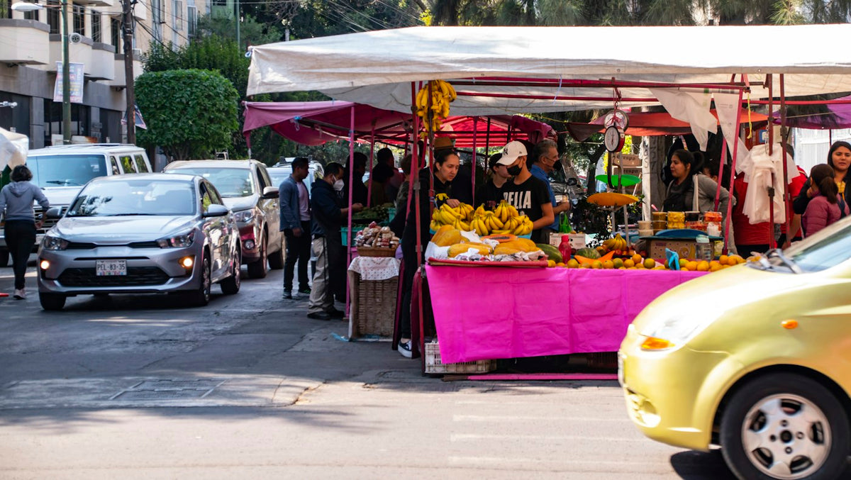 Street fruit stand in Mexico City, part of the everyday cost of living for English teachers in Mexico