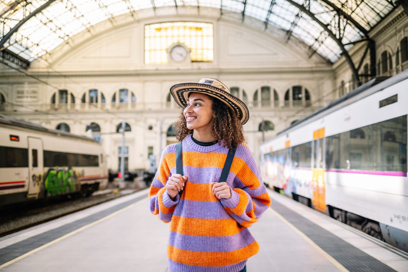 Traveller waiting on a train station platform