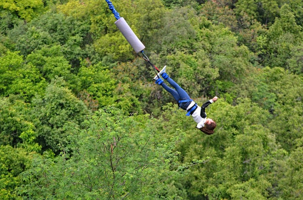 A person bungee jumping