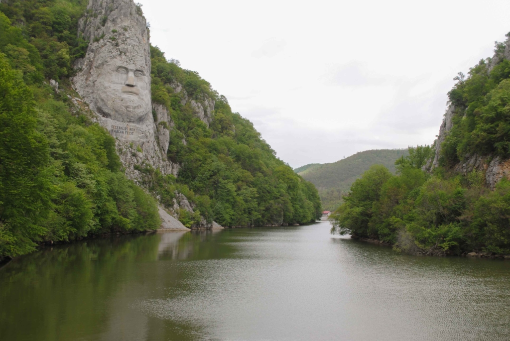 Decebal's face - the king of Dacians overlooking a river.