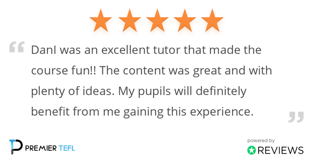 Review: Dani was an excellent tutor that made the course fun!! The content was great and with plenty of ideas. My pupils will definitely benefit from me gaining this experience