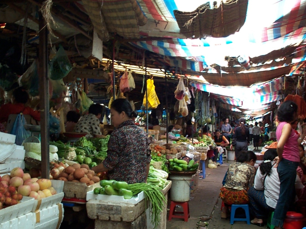 A busy marketplace in Cambodia
