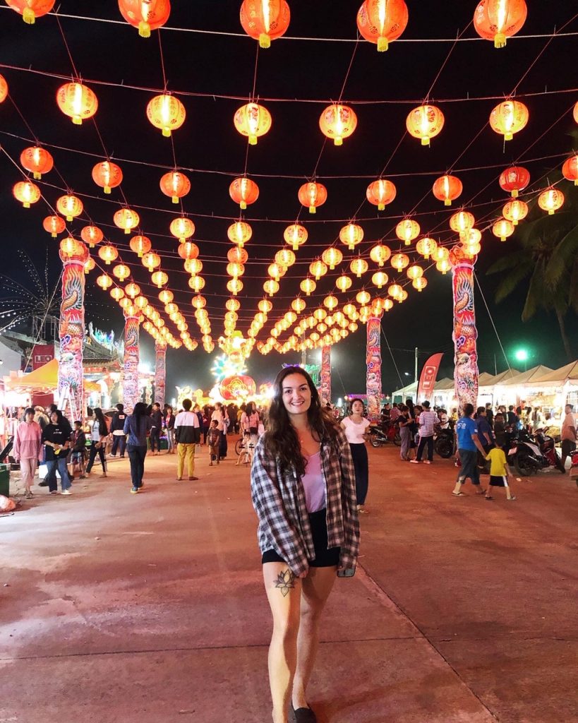 Taryn under lanterns at Loi Krathong
