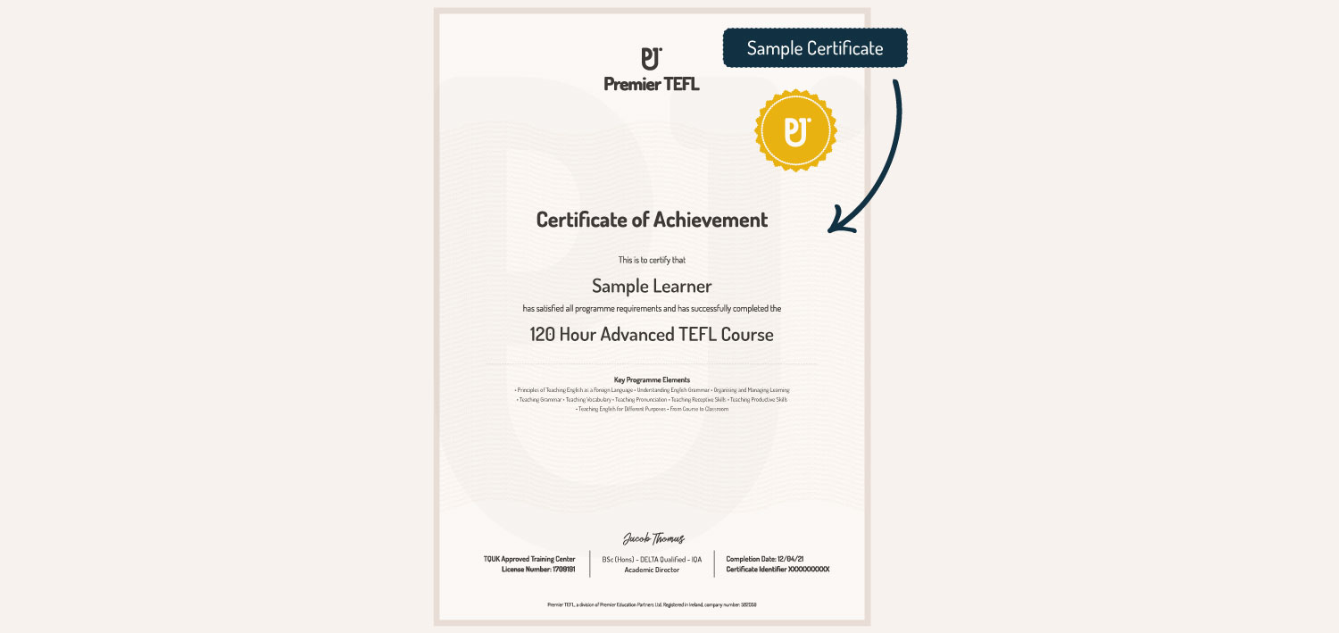 Sample TEFL certificate
